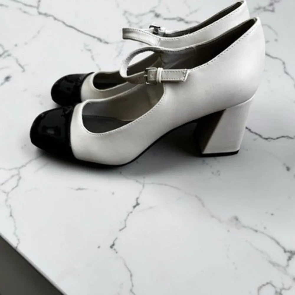 Worthington Women's Cream/Black Colorblock Mary Jane Round Toe Heels Size 9M